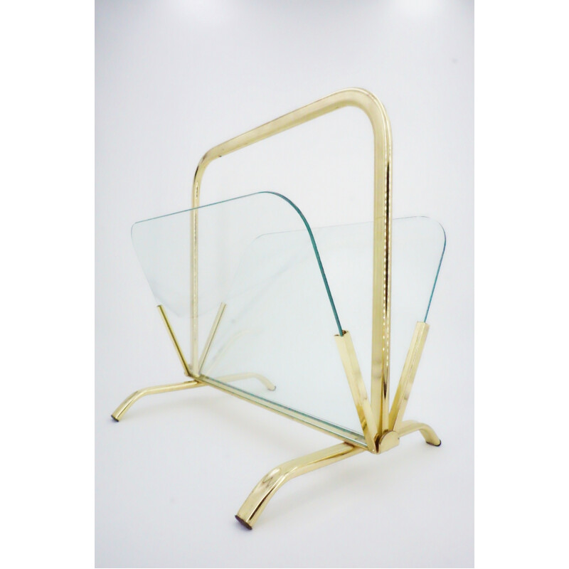 Magazine rack in brass and glass - 1970s