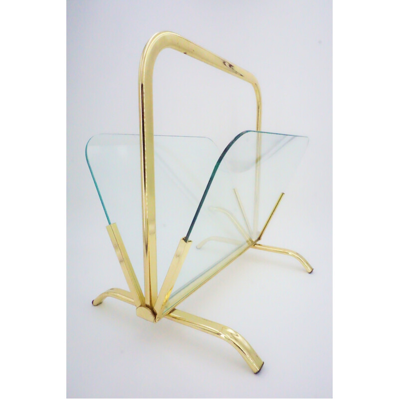 Magazine rack in brass and glass - 1970s