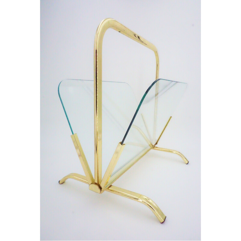 Magazine rack in brass and glass - 1970s