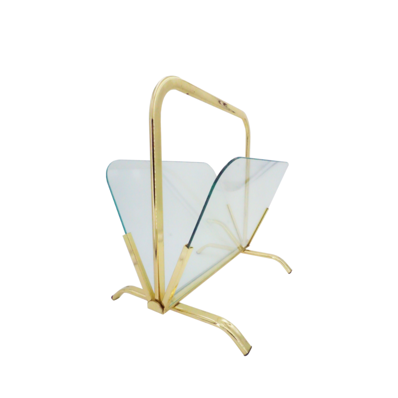 Magazine rack in brass and glass - 1970s