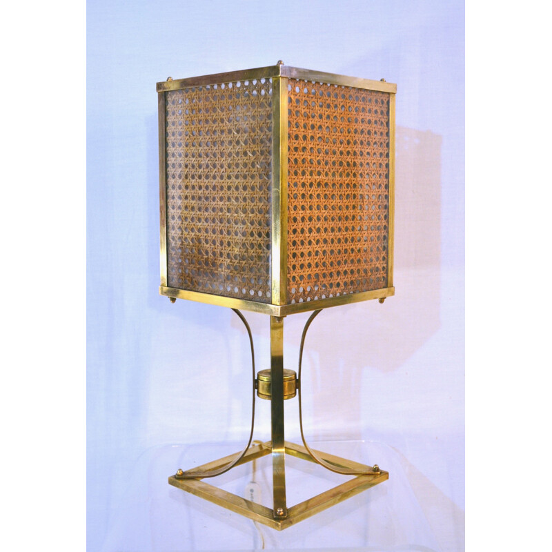 Brass lucite and rattan table lamp - 1970s