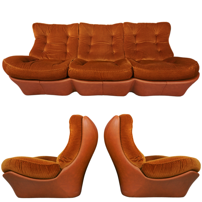 Vintage Cognac Colored Living Room Set - 1960s