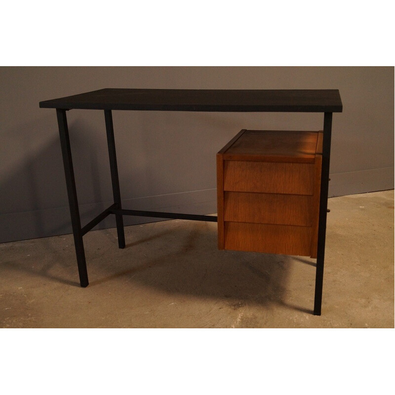 Vintage french lacquered steel and wooden desk - 1950s