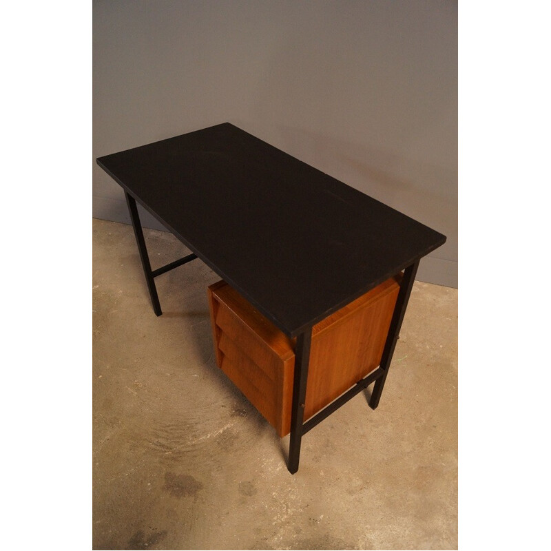 Vintage french lacquered steel and wooden desk - 1950s