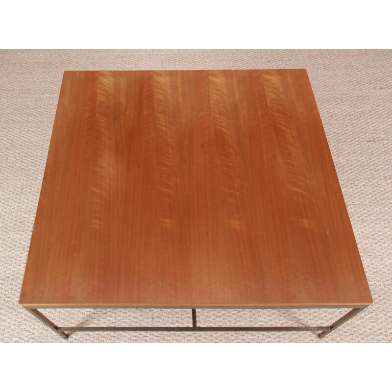 Table basse carrée en teck et laiton par Paul McCobb - 1950