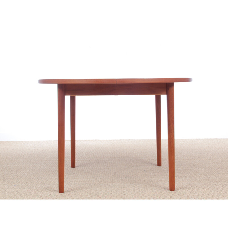 Scandinavian round teak dining table with 1 extension by Nils Jonsson for Troeds - 1960s