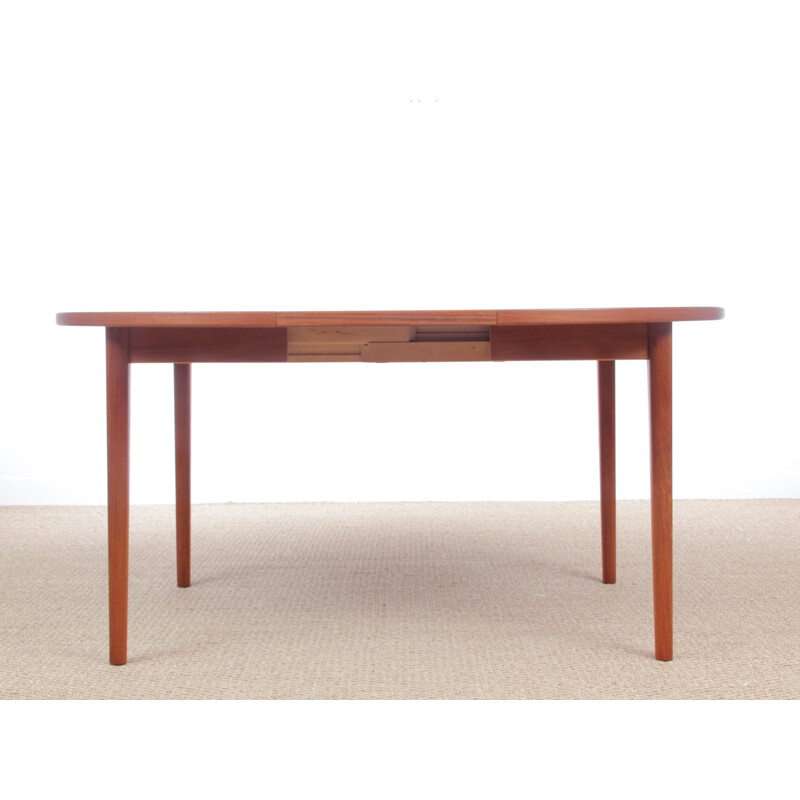 Scandinavian round teak dining table with 1 extension by Nils Jonsson for Troeds - 1960s