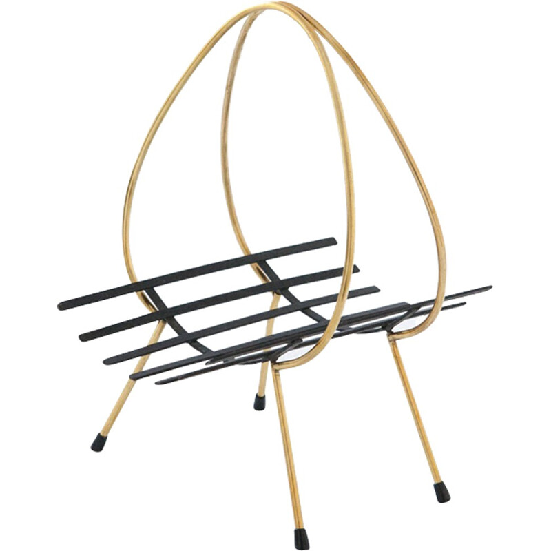 Vintage Italian Brass Magazine Holder Rack - 1950s