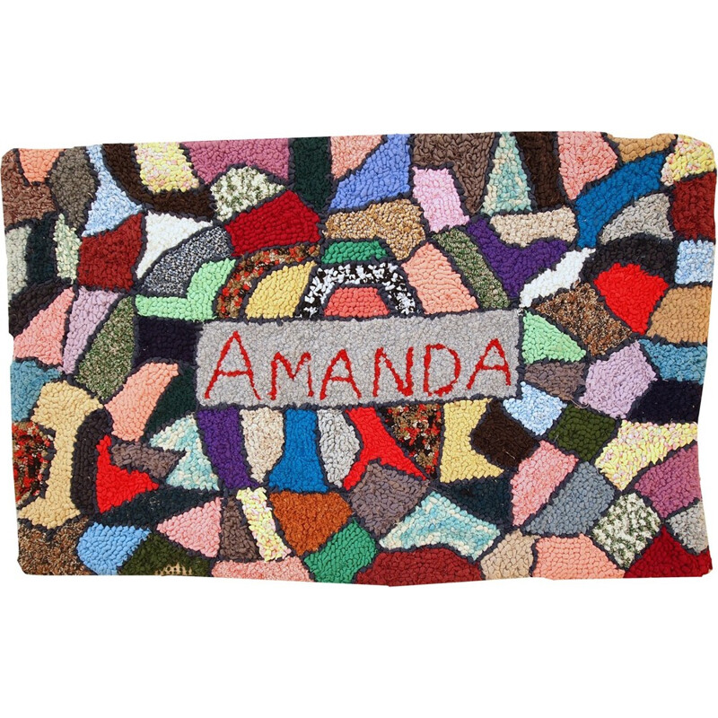 Tapis crocheté "Amanda" vintage américain fait à la main - 1980