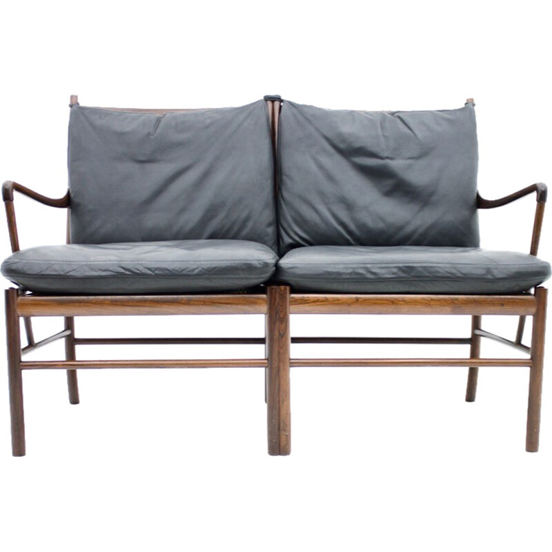 Black leather and rosewood PJ149 sofa by Ole Wanscher for Poul Jeppesen - 1960s