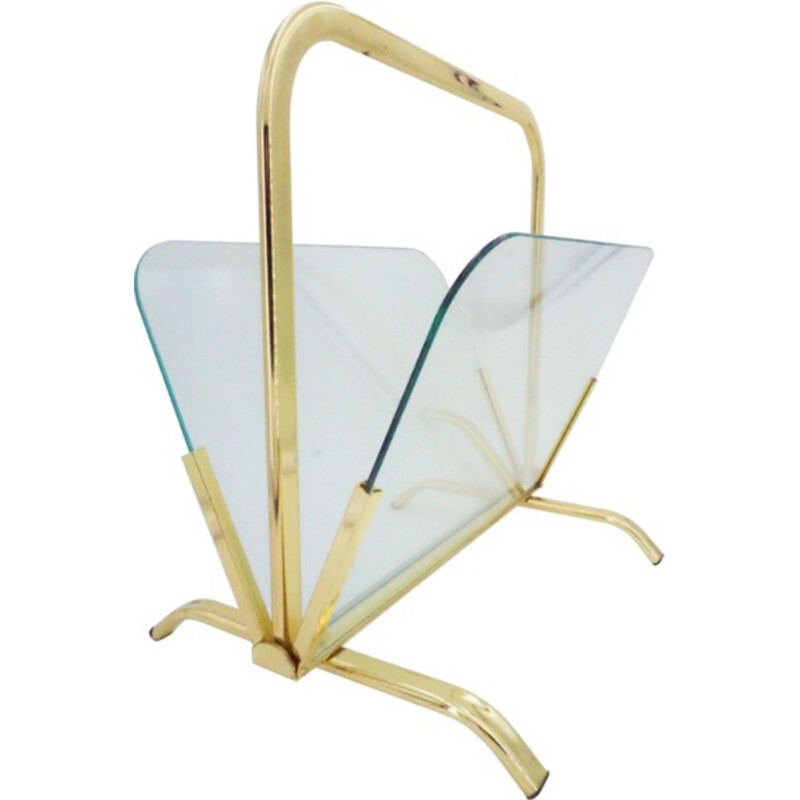 Magazine rack in brass and glass - 1970s