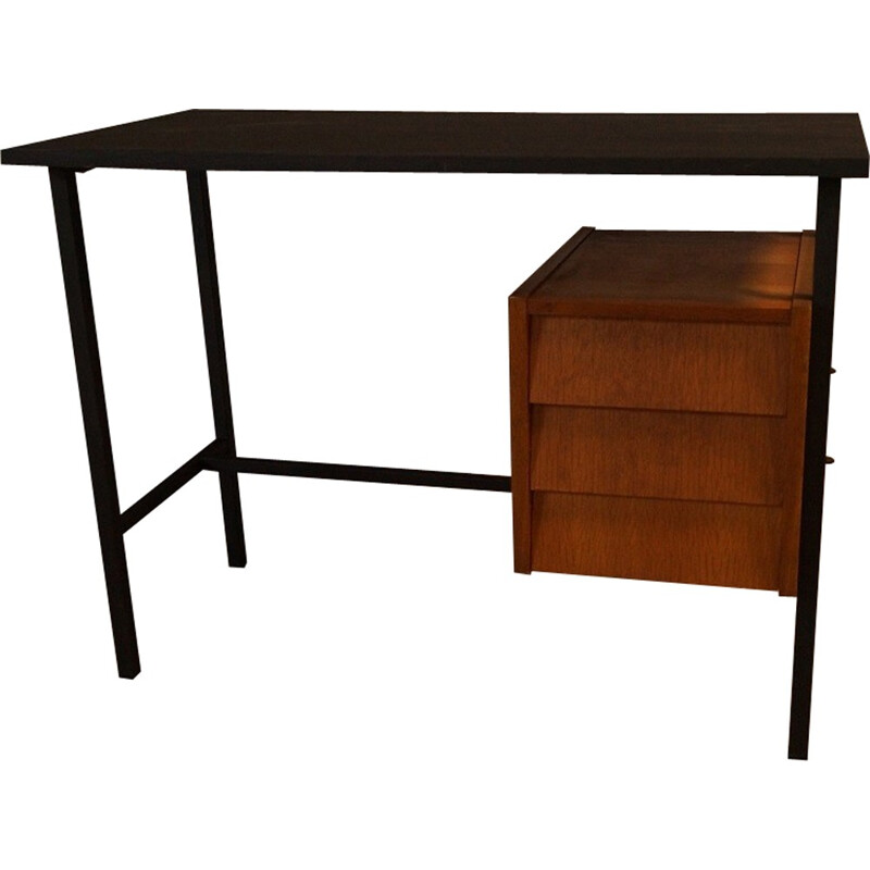 Vintage french lacquered steel and wooden desk - 1950s