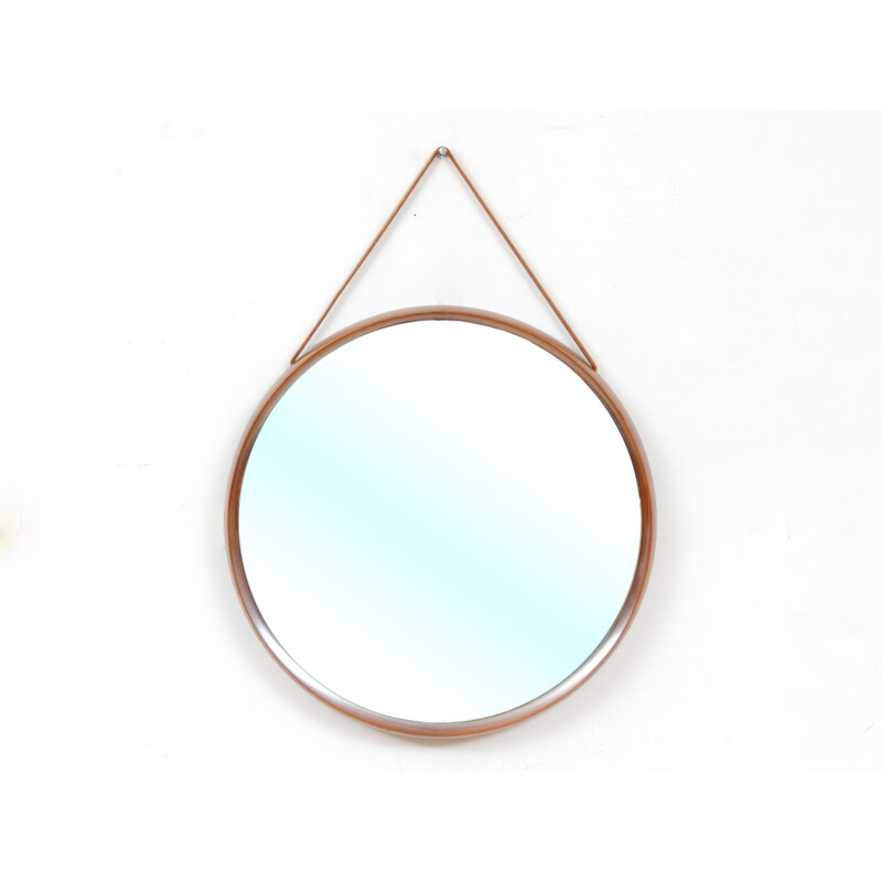 Scandinavian circular wall mirror in rosewood by Uno & Östen Kristiansson for Luxus - 1960s