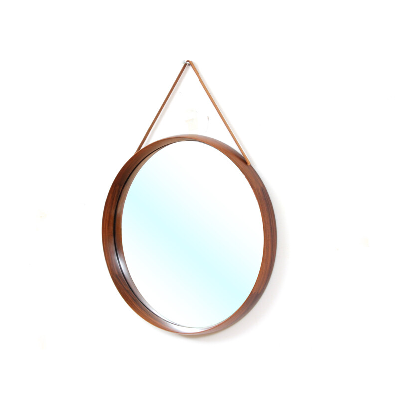 Scandinavian circular wall mirror in rosewood by Uno & Östen Kristiansson for Luxus - 1960s