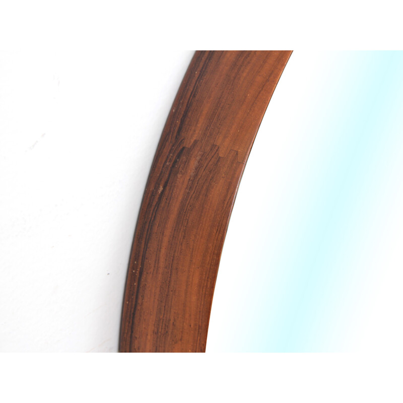 Scandinavian circular wall mirror in rosewood by Uno & Östen Kristiansson for Luxus - 1960s