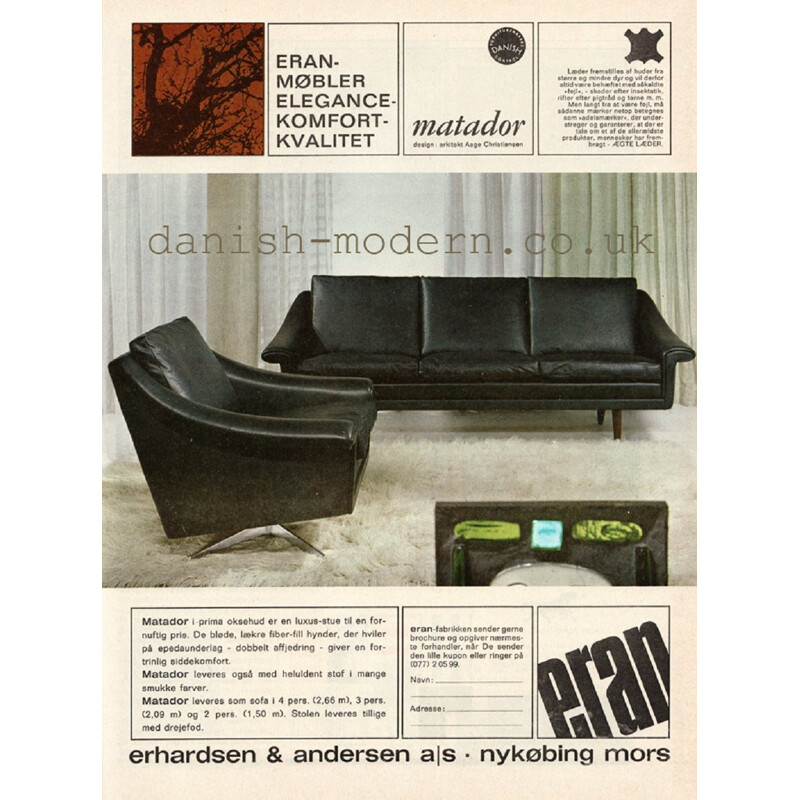 Fauteuil Lounge Matador en Cuir par Aage Christiansen pour Erhardsen & Andersen - 1960