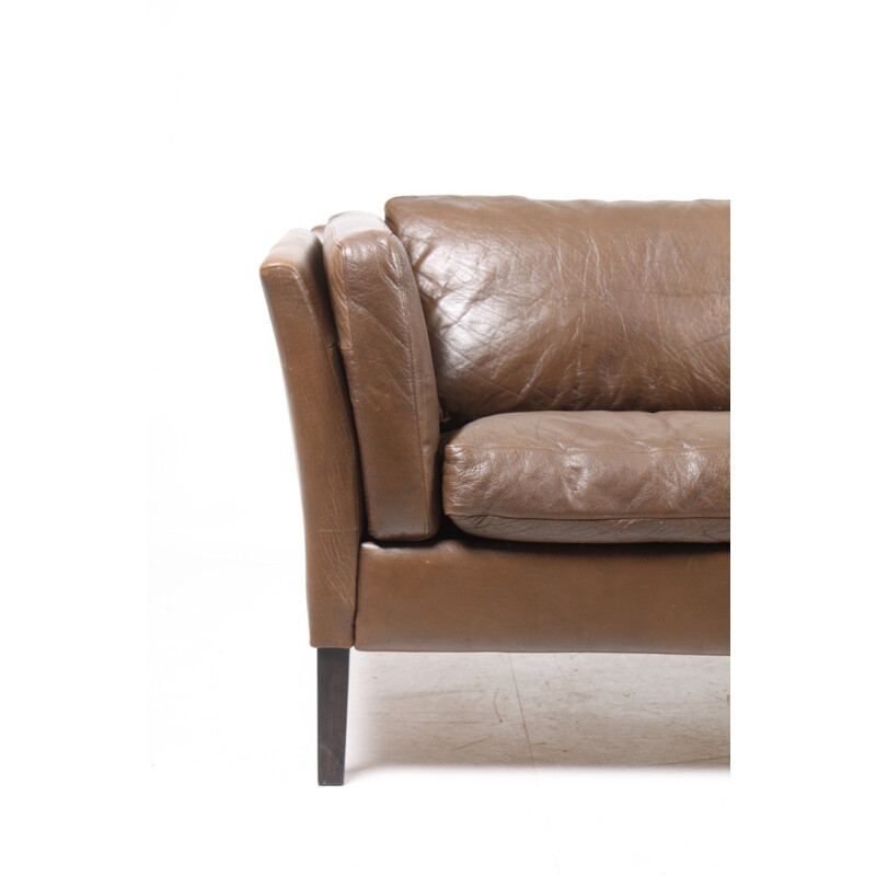 Danish Brown Leather Sofa - 1980s