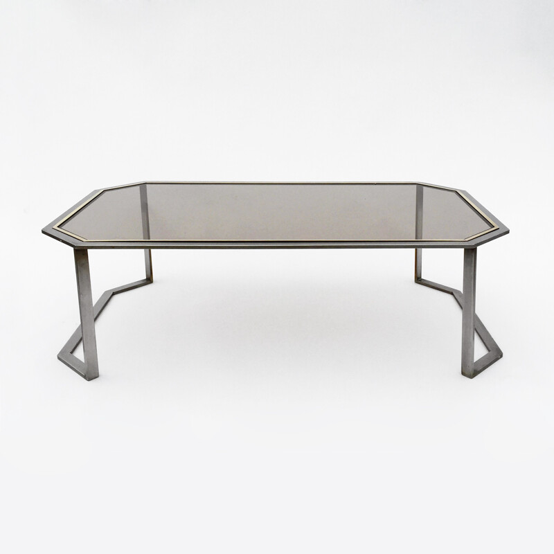 Chrome & Brass Octagonal Coffee Table - 1970s