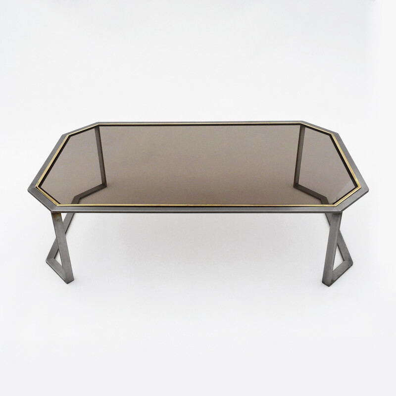 Chrome & Brass Octagonal Coffee Table - 1970s