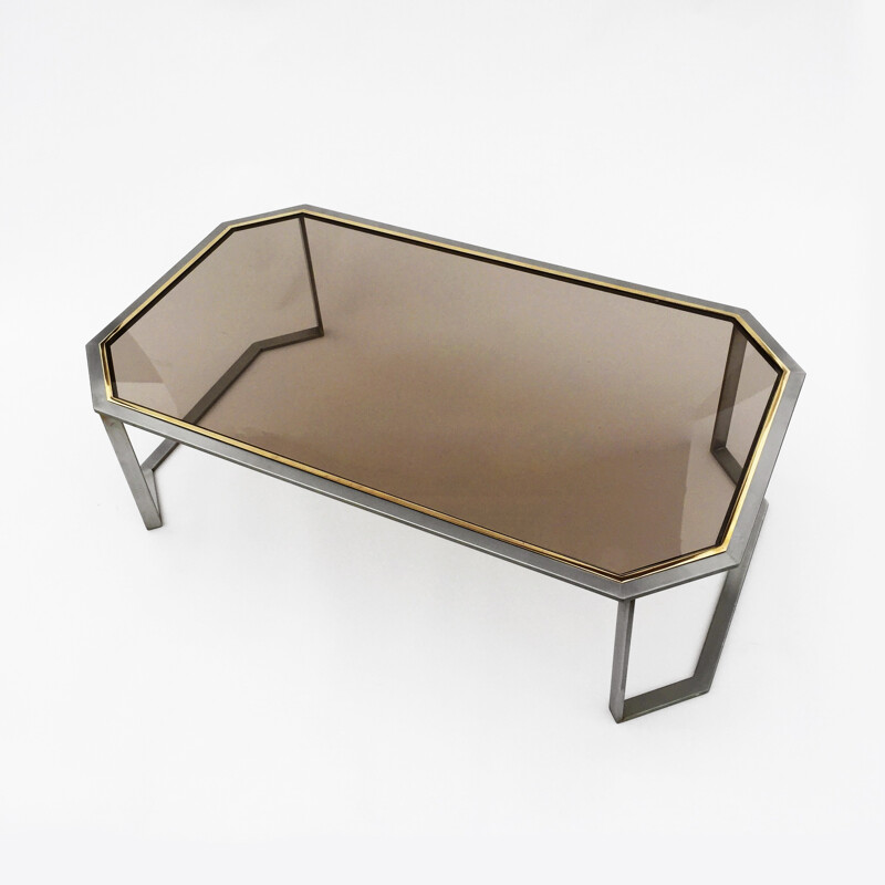 Chrome & Brass Octagonal Coffee Table - 1970s