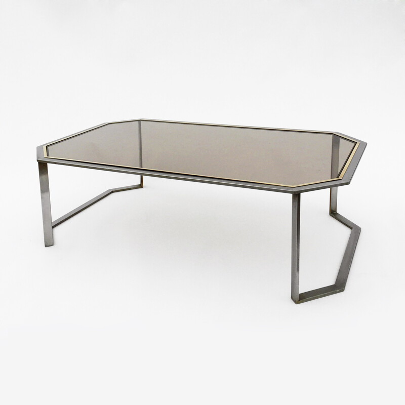 Table Basse Octogonale en Chrome et en Laiton - 1970