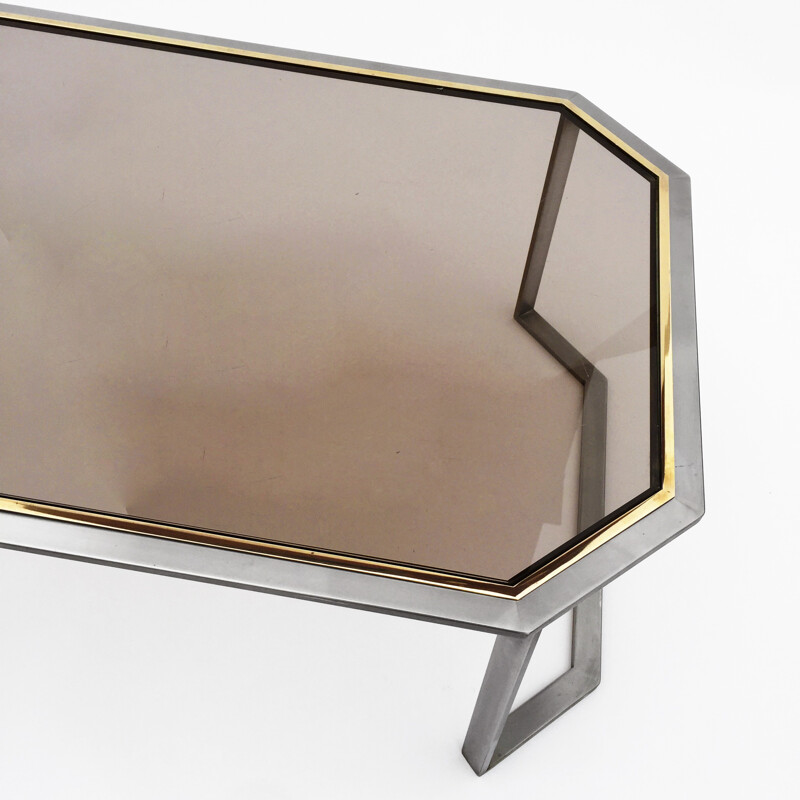 Chrome & Brass Octagonal Coffee Table - 1970s