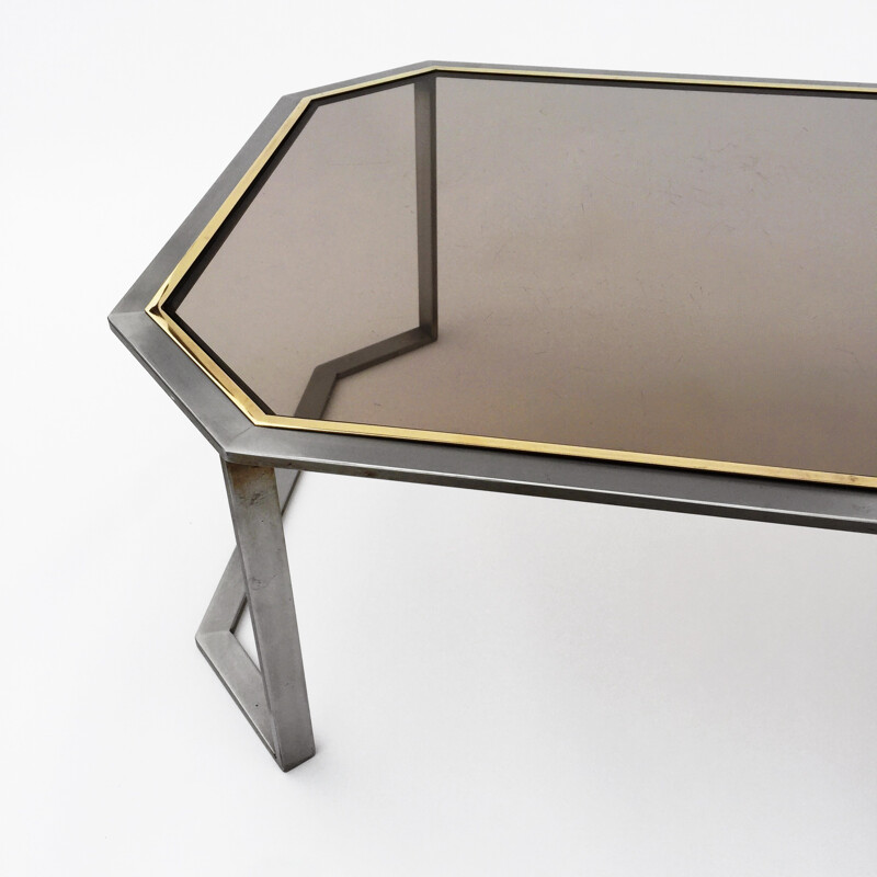 Chrome & Brass Octagonal Coffee Table - 1970s