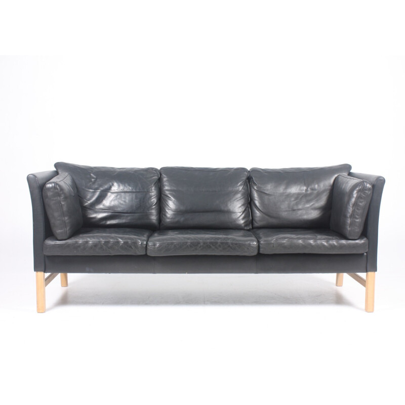 Danish Black Leather Sofa by Takashi Okamura & Erik Marquardsen for Skipper - 1980s