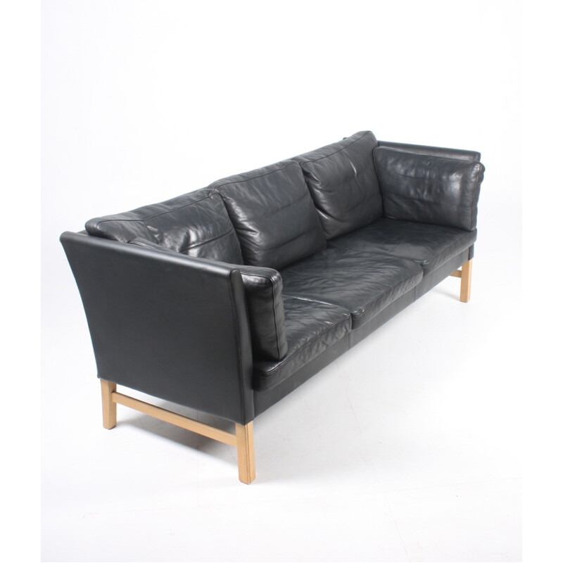 Danish Black Leather Sofa by Takashi Okamura & Erik Marquardsen for Skipper - 1980s