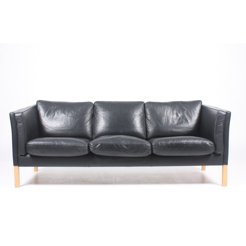 Danish Black Leather Sofa from Stouby - 1980s