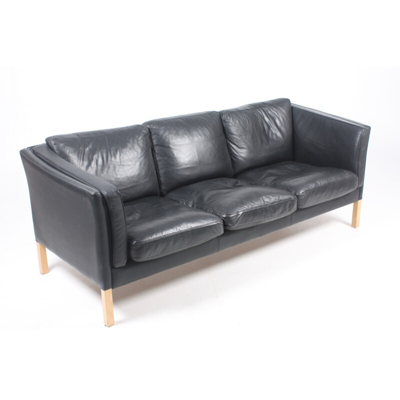 Danish Black Leather Sofa from Stouby - 1980s