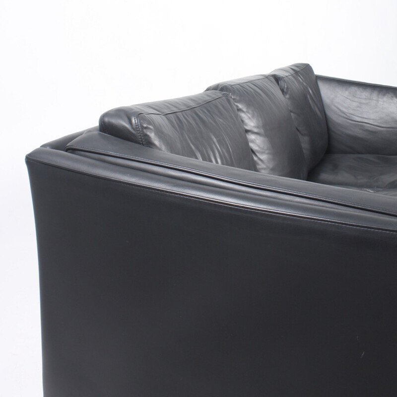 Danish Black Leather Sofa from Stouby - 1980s