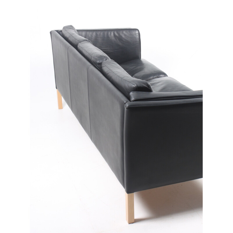 Danish Black Leather Sofa from Stouby - 1980s