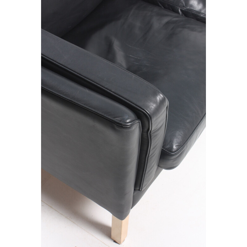 Danish Black Leather Sofa from Stouby - 1980s