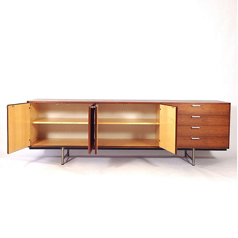 Long sideboard in rosewood and metal, Cees BRAAKMAN - 1950s