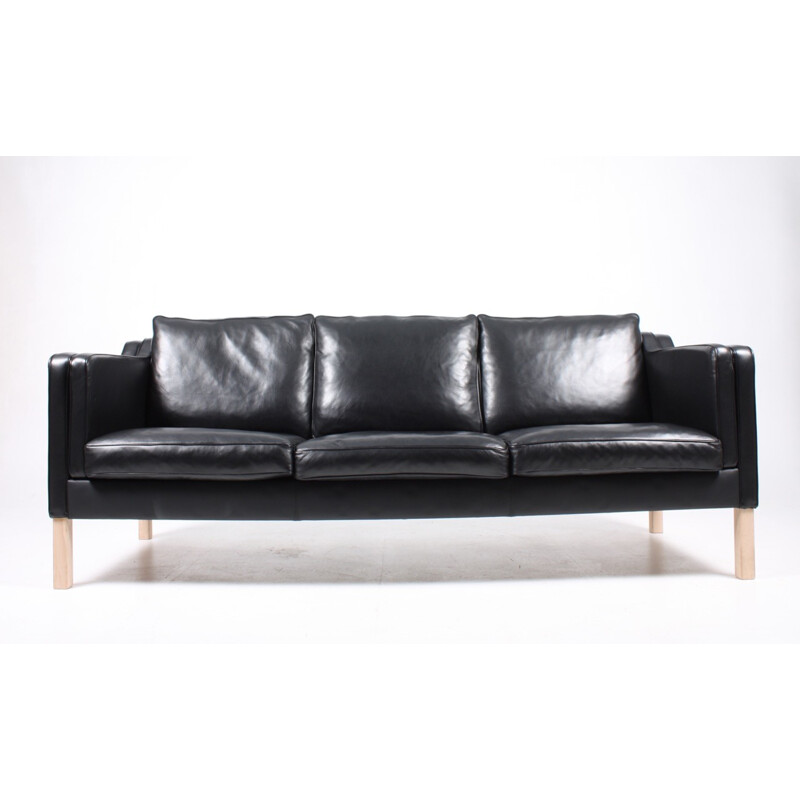 Vintage Danish Black Leather Sofa - 1980s