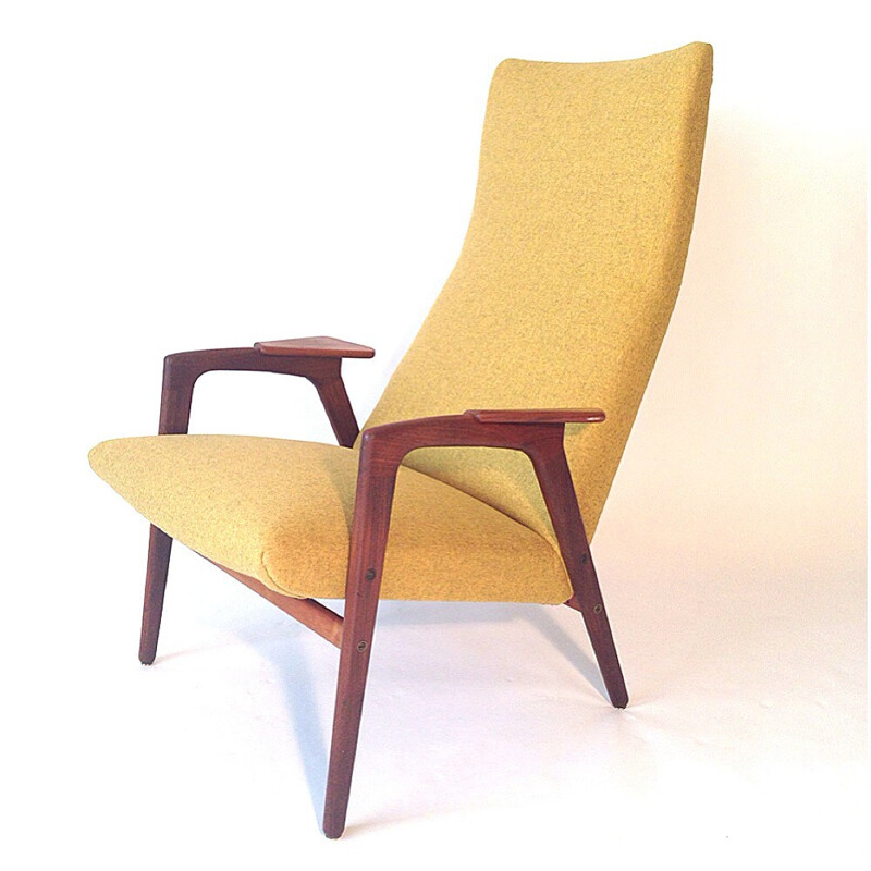 Scandinavian armchair in teak and mustard fabric, EKSTRÖM - 1950s