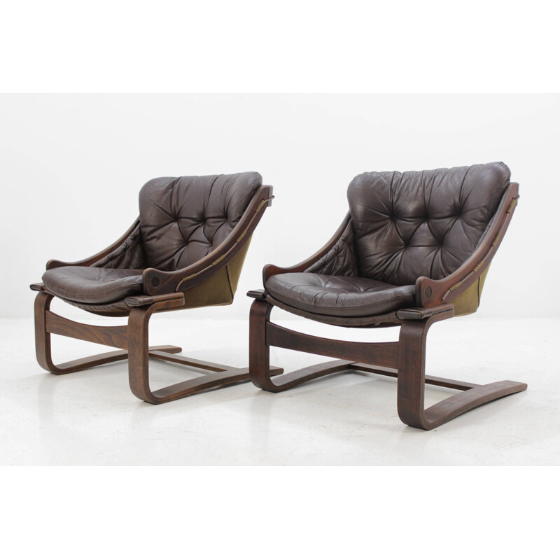 Vintage Scandinavian Bentwood Leather Lounge chair - 1960s