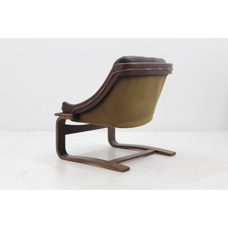 Fauteuil Lounge Scandinave en bois courbé et cuir - 1960