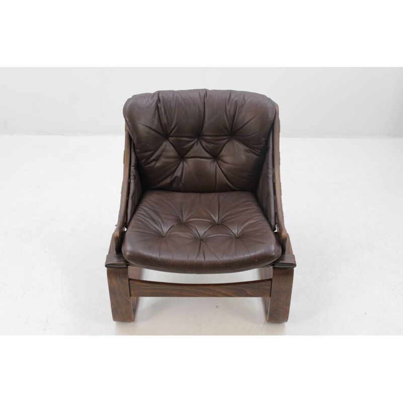 Vintage Scandinavian Bentwood Leather Lounge chair - 1960s