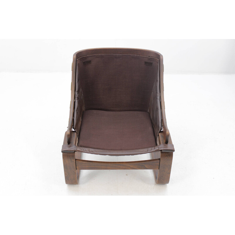 Vintage Scandinavian Bentwood Leather Lounge chair - 1960s