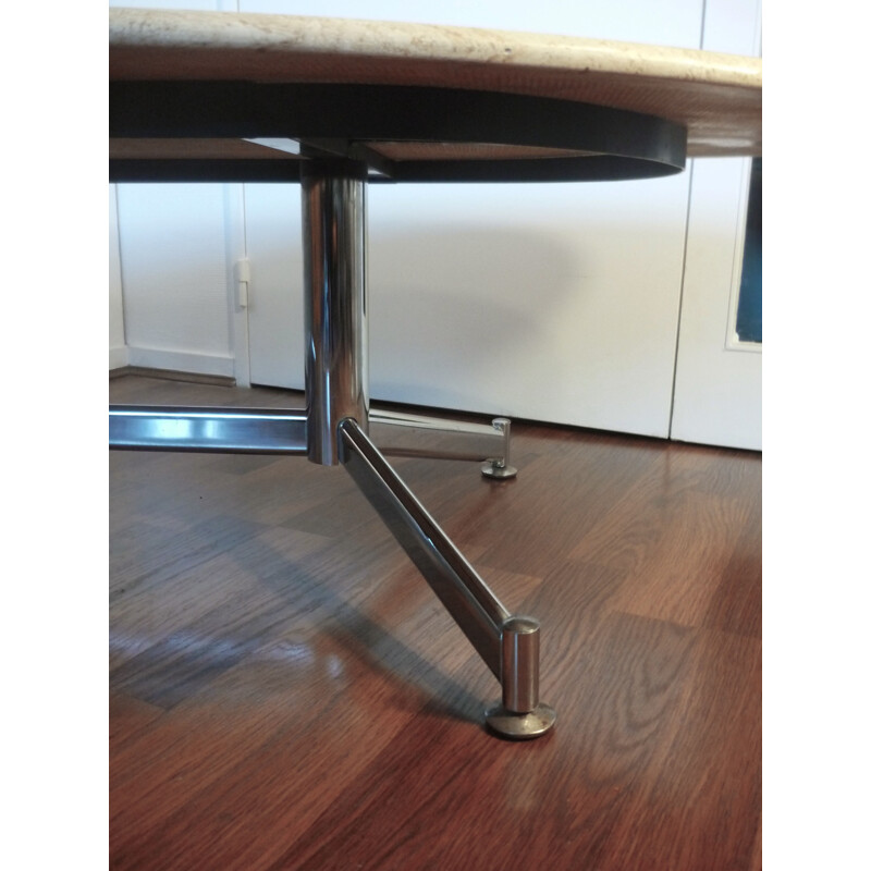 Vintage travertine and steel marble coffee Table - 1960s