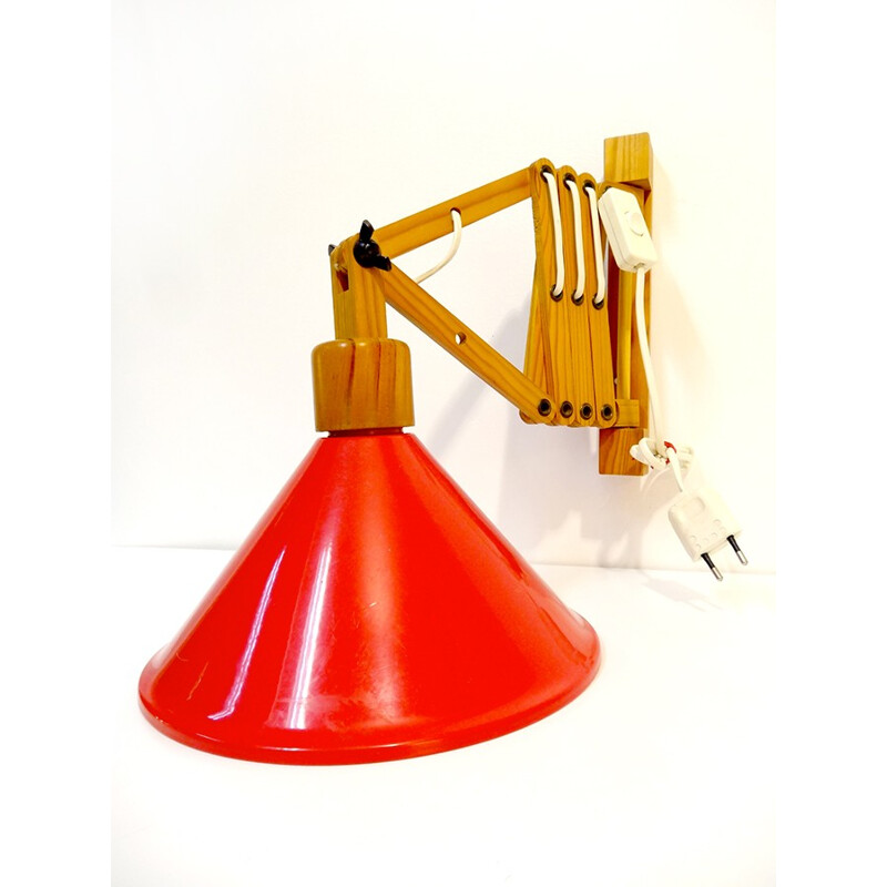 Extendable red gallows lamp - 1970s