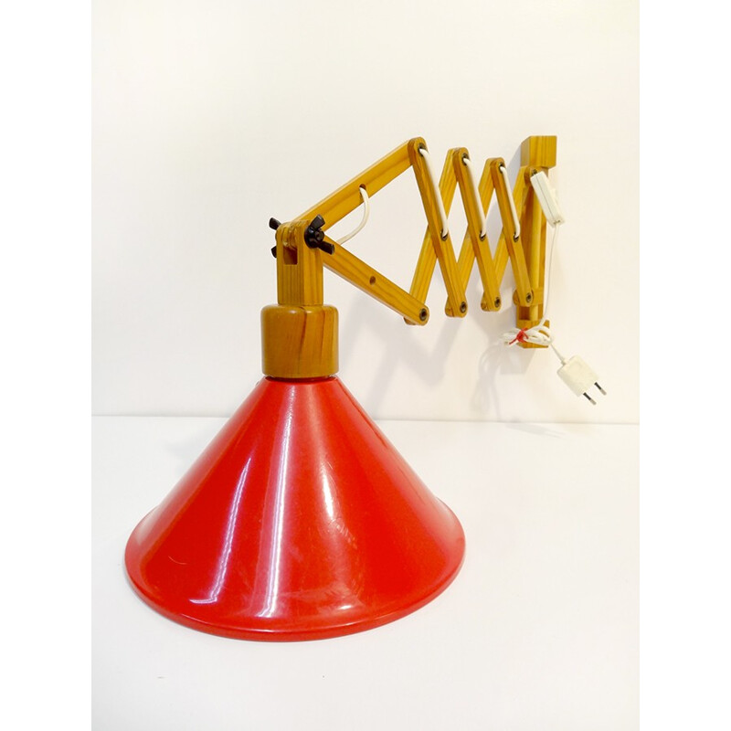 Extendable red gallows lamp - 1970s
