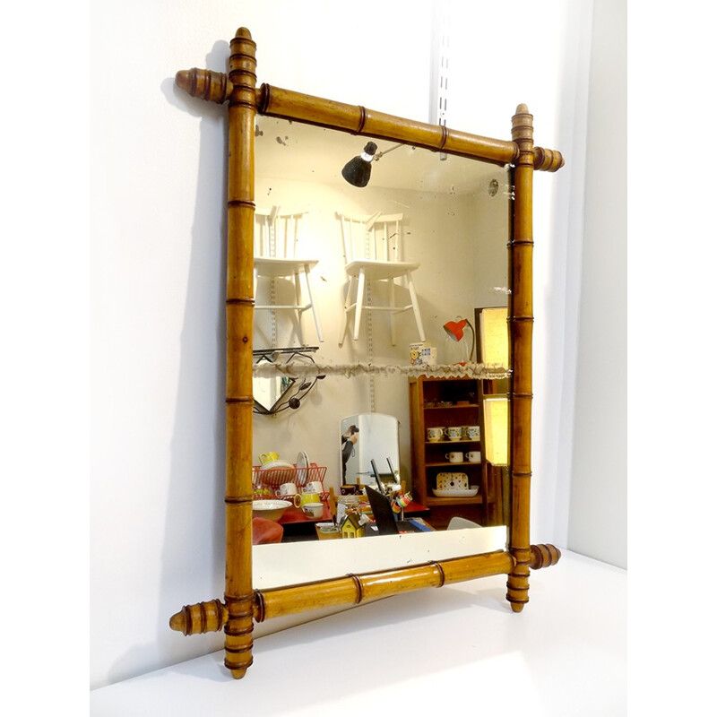 Large old mirror in turned wood called bamboo - 1940s