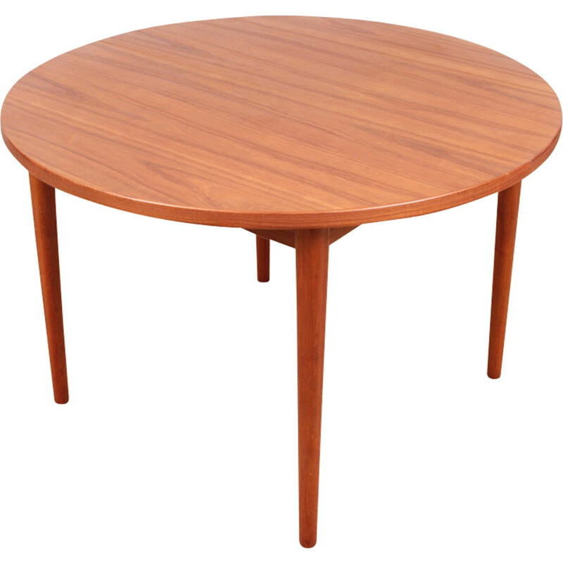 Scandinavian round teak dining table with 1 extension by Nils Jonsson for Troeds - 1960s