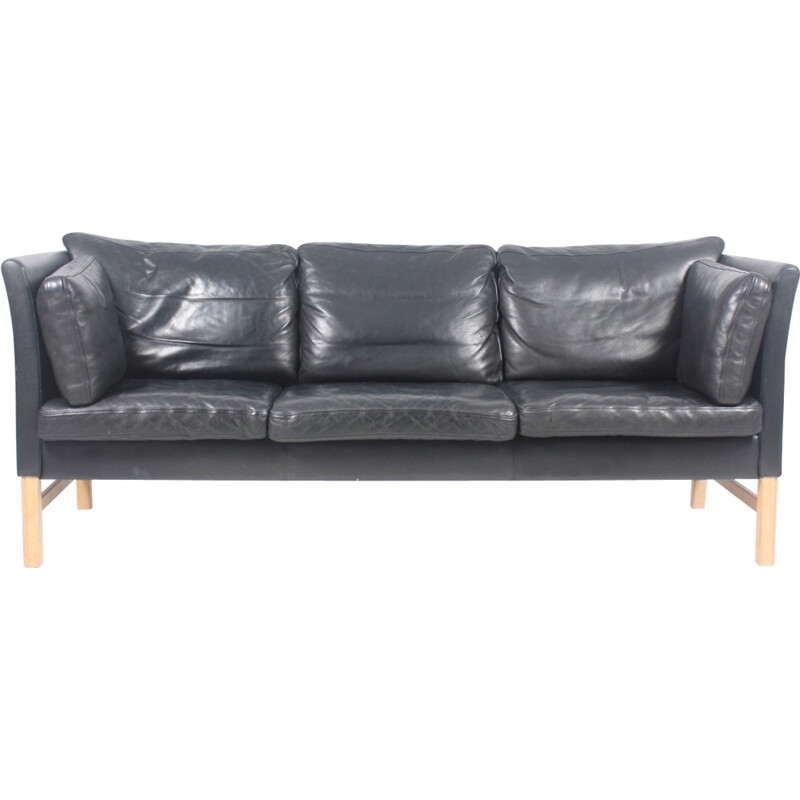 Danish Black Leather Sofa by Takashi Okamura & Erik Marquardsen for Skipper - 1980s