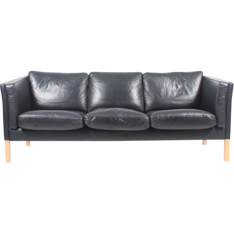 Danish Black Leather Sofa from Stouby - 1980s