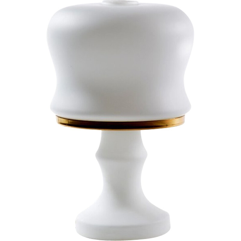 White Glass and Brass Table Lamp by Osvetlovaci Sklo, Czechoslovakia - 1970s