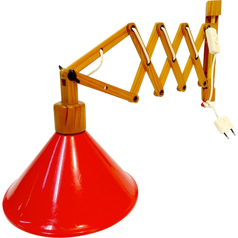 Extendable red gallows lamp - 1970s